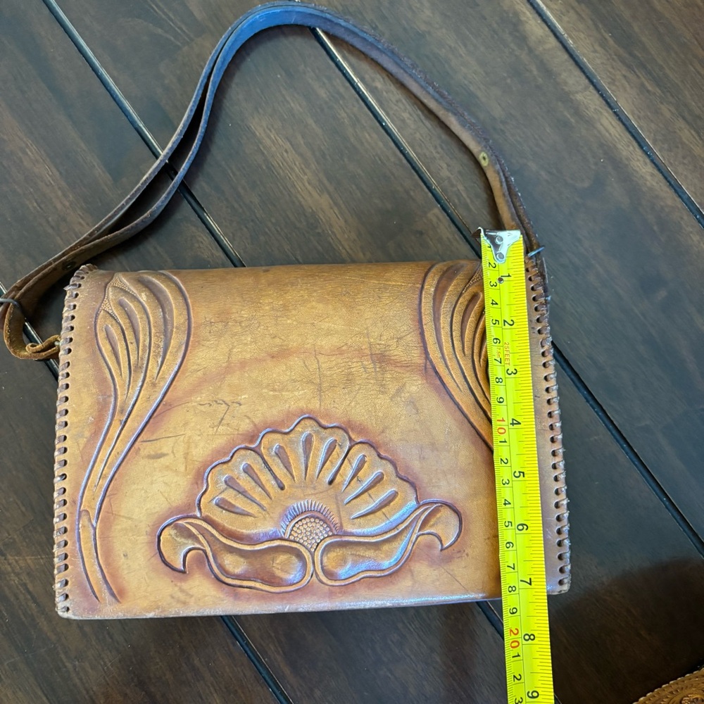 Vintage Handcrafted Mexican Tan Leather Bag Set Trio Genuine Cowhide Western - Picture 8 of 16